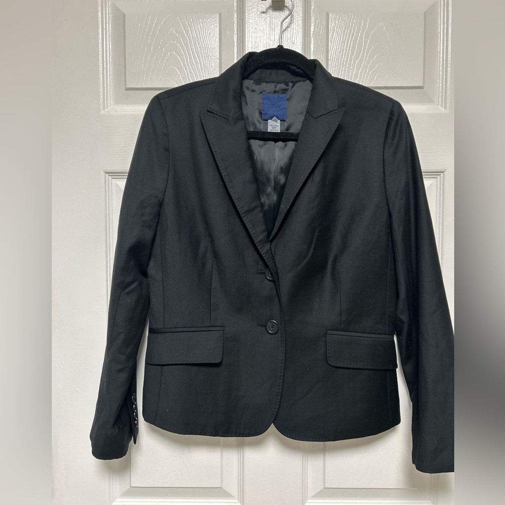 J Crew Women's Superfine 100% Wool Solid Black 2 Button Career Blazer Size 8